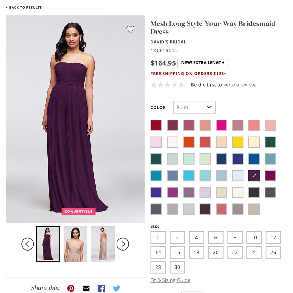 Davids Bridal Plum Convertible Dress